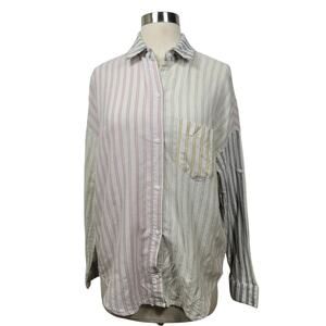 Inmod Multicolored Striped Long Sleeve Boyfriend Fit Button Up Top Size Small